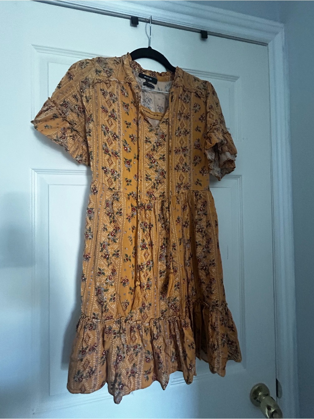 Miss Me Mustard Yellow Floral Mini Dress